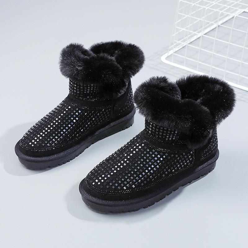 

Women Ankle Boots Waterproof Snow Boots Woman Fashion Bling Comfort Furry Warm Flat Boots Ladies Casual Slip-on Cotton Shoes 40 чорний