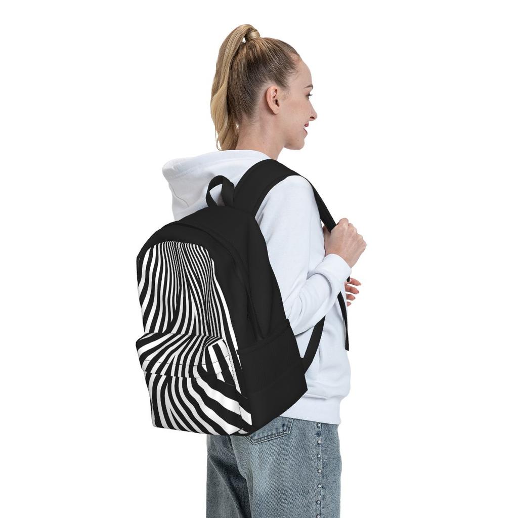 Black And White Striped Backpack Abstract Lines Stylish Backpacks Women Men Sport Pattern School Bags High Quality Rucksack