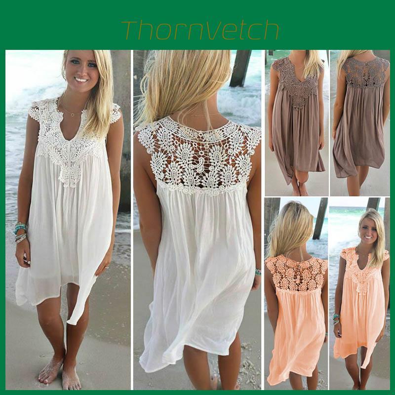 Elegant Plus Size Lady Boho Sleeveless Summer Beach Lace Dress For Women