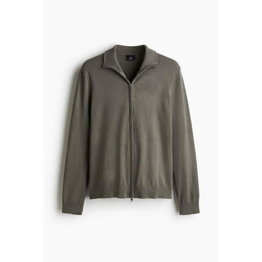 H M sliM Fit Zip Up Cardigan Dark Green