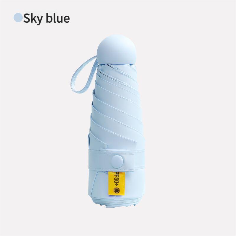 

Mini Capsule Umbrella Five-Fold Six-Rib UPF50+ Sunshade UV Protection Compact Foldable Rain Umbrella for All Weather full-fiber&6K небо синє кольору