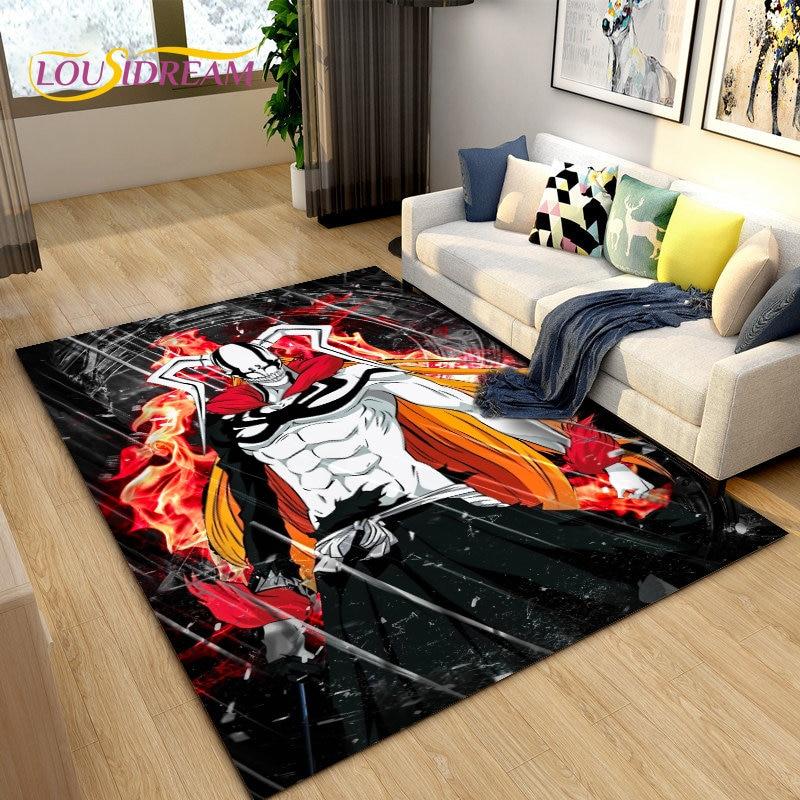 Bleach Japan Anime Cartoon Area Tapete Grande, Tapete de Carpete para Sala de Estar Quarto Sofá Capacho Decoração, Tapete de Piso Antiderrapante para Brincar de Criança