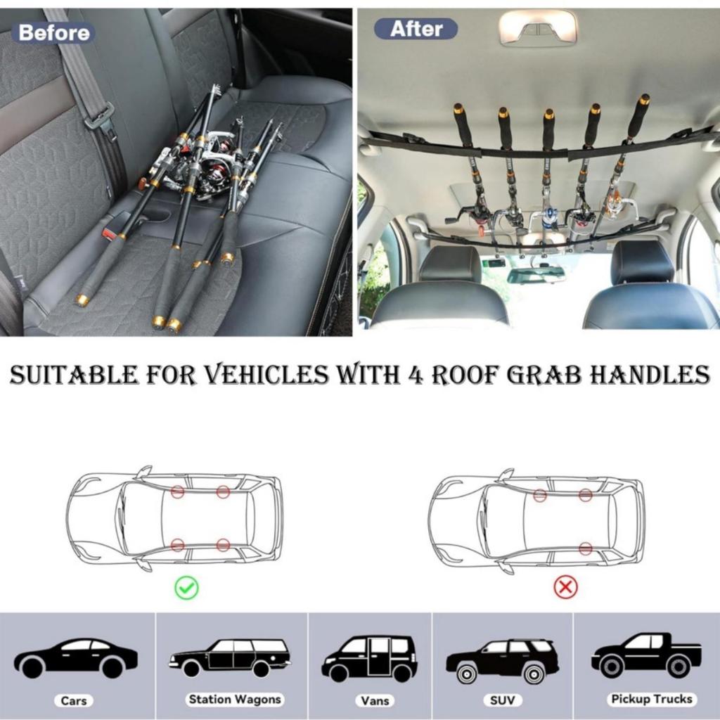 2 Pieces Vehicle Fishing Rod Holder Adjustable Carrier