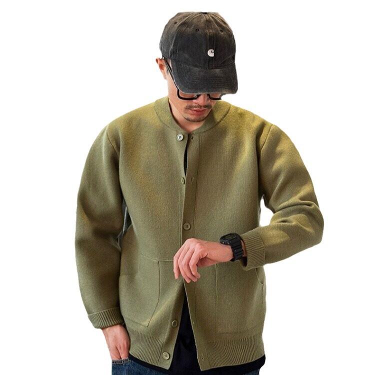 Japanese Large Pocket Cardigan Sweater Men's Baseball Collar Loose Casual Single-row Button Sweater Jacket