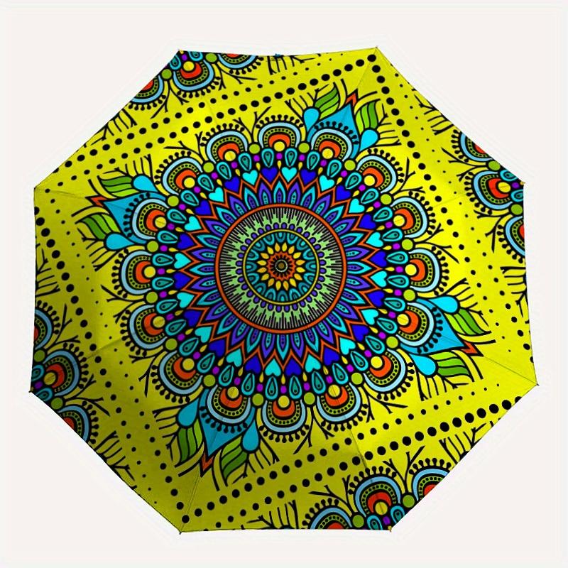 

1pc Mandala Pattern Automatic Folding Umbrella, Portable & Foldable Design with 8 Ribs, Casual Outdoor Accessory Halloween and Christmas gif
