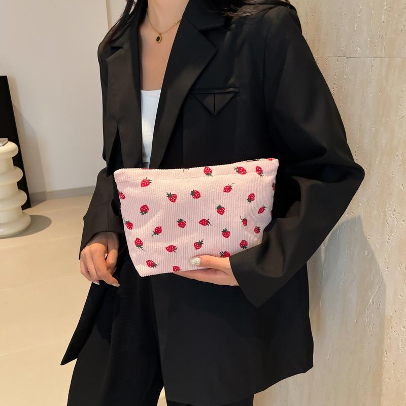 Women's Practical Corduroy Cosmetic Bag Hand Painted Letter Color Heart Print Zipper Pouch for Bridesmaid Gift