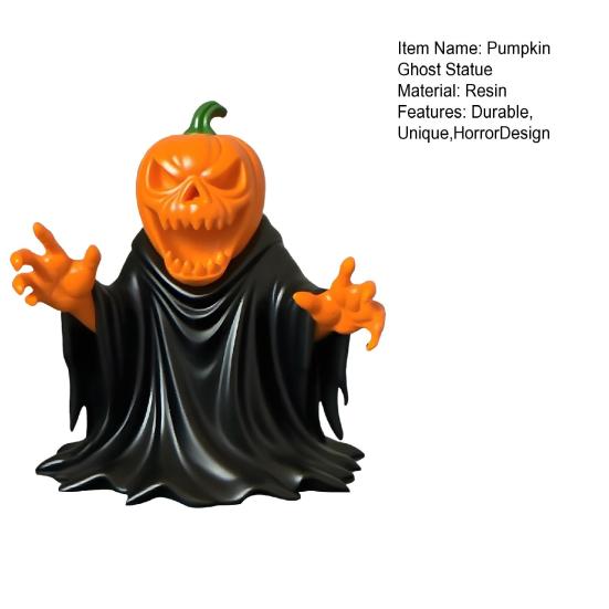 Pumpkin Ghost Figurine Spooky Cute Festive Halloween Statue Indoor Outdoor Haunted House Decoration for Tabletop Garden
