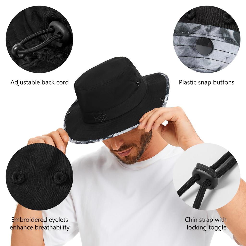 Bassdash FH18 Foldable Sun Hat with UPF UV for Fishing and Hiking 50+ Protection, Under-Brim Print, Unisex,