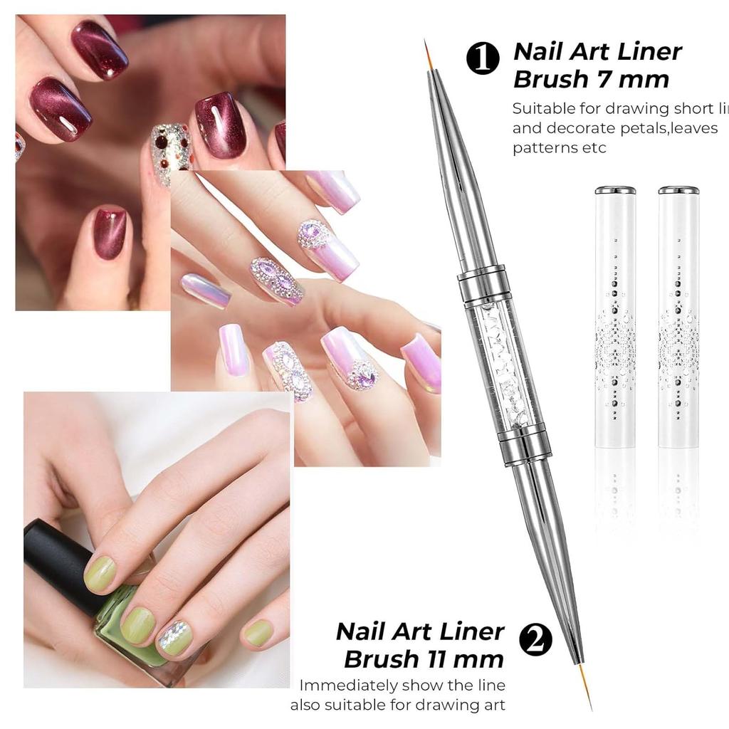 2 Pcs Gel Builder Brush, Double Ended Nail Art Brushes Hard Gel Brush French Manicure Brushes with Transparent Pen Box for Home DIY Salon Design