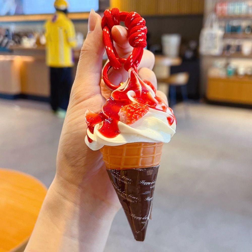 Simulation Ice Cream Keychain Cute Food Shaped Keyring Fashion Ice Cream Key Rings  Holiday Gifts