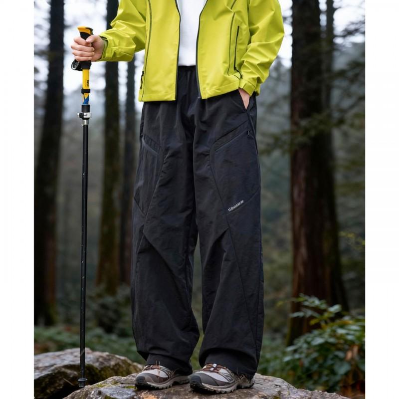 Mens Water-Resistant Outdoor Hiking Pants With Split Pockets Loose Straight Fit Casual Trousers