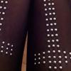 Women's Classical Black Stretchable Opaque Tights Crosses Rhinestones Embellished Pantyhose For Casual Or Party Wear
