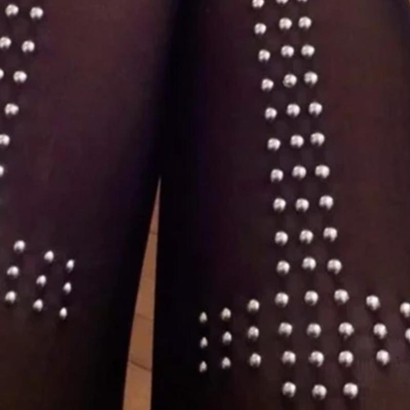 Women's Classical Black Stretchable Opaque Tights Crosses Rhinestones Embellished Pantyhose For Casual Or Party Wear