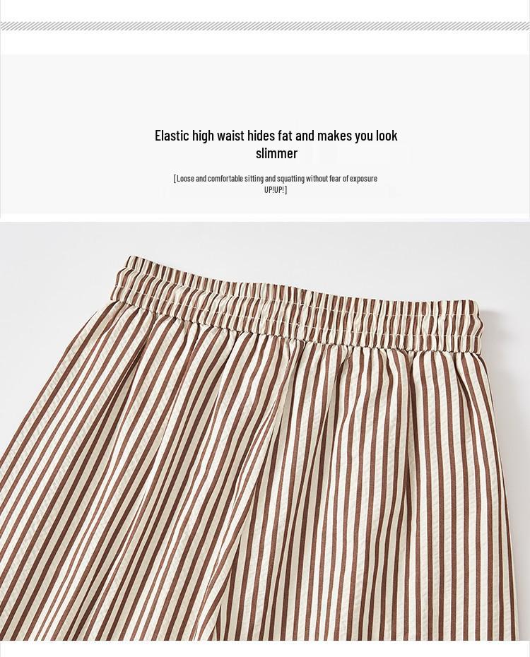 Women's High-Waisted Black & White Striped Wide-Leg Pants - Summer Casual Straight-Leg Trousers.