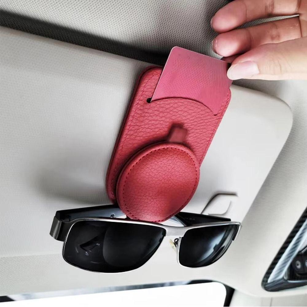 Cowhide Leather Sun Visor Sunglasses Frame Magnetic Ticket Card Holders  for Car Interior