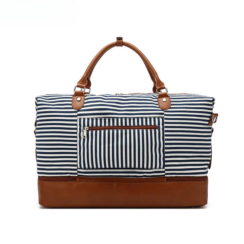 Fashion Striped Travel Bag Canvas Carry-on Luggage Travel Bag Storage Sports Bag Dry and Wet Separation Bag
