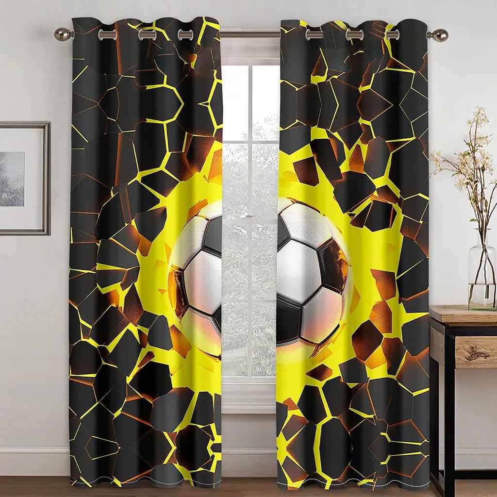 3D Cartoon Football Soccer Sports Free Shipping Window Curtains For Living Room Kids Bedroom Bathroom Kicthen Door Home Decor2Pc