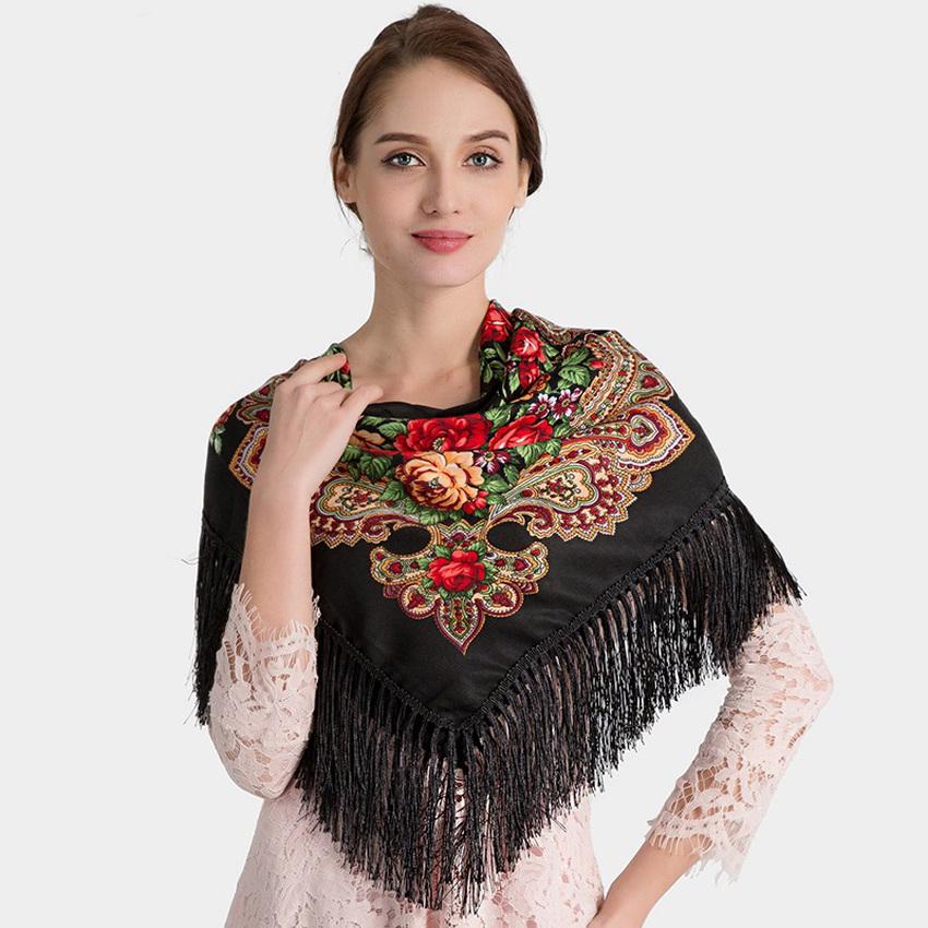 Fashion Tassel Shawl Square Scarf Big Size Cotton Long Tassel Winter Shawl Women Floral