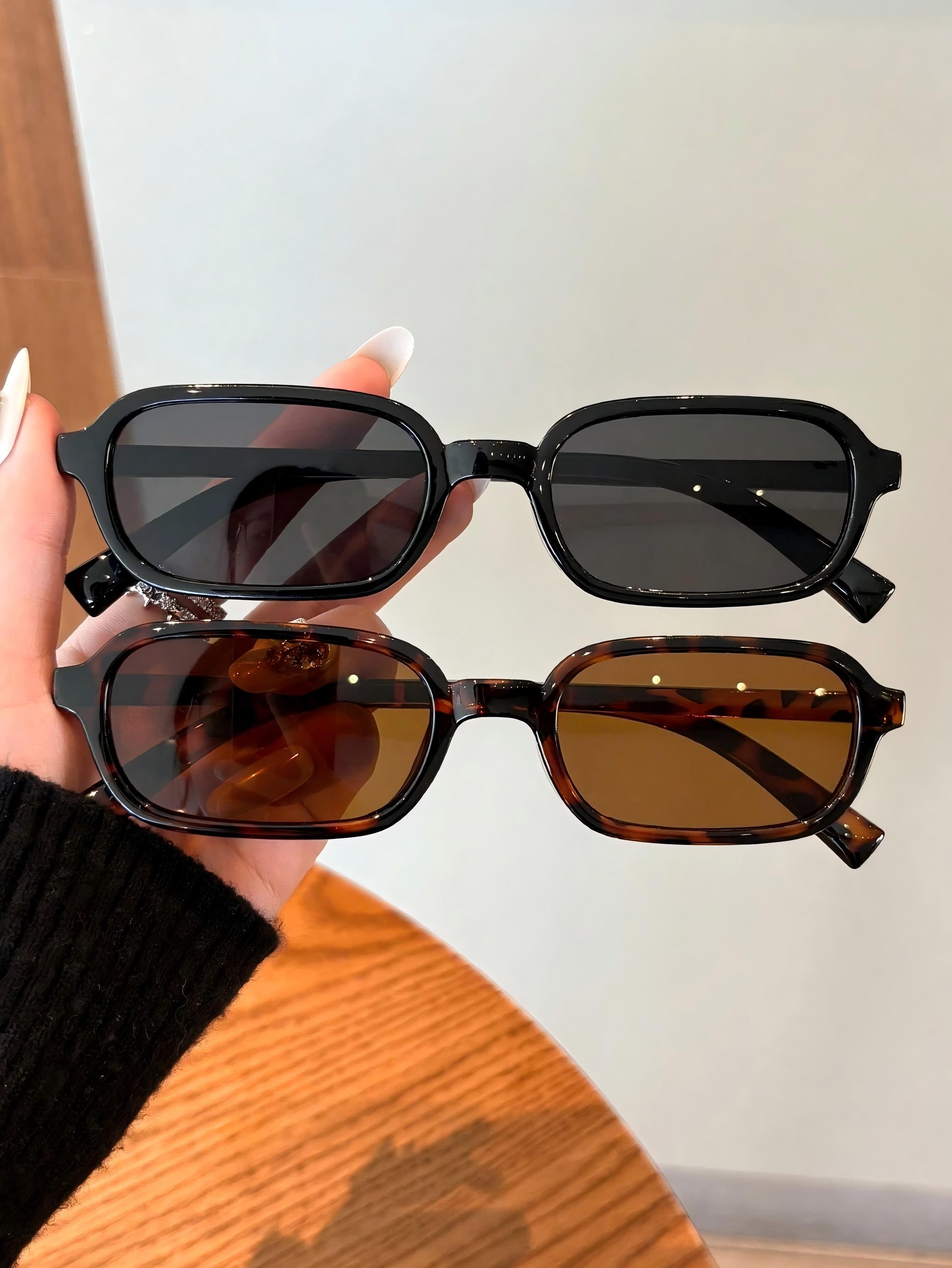 

2PCS Unisex Rectangular Sunglasses Set Casual Minimalist Design Suitable for Daily Wear And Beach Travel