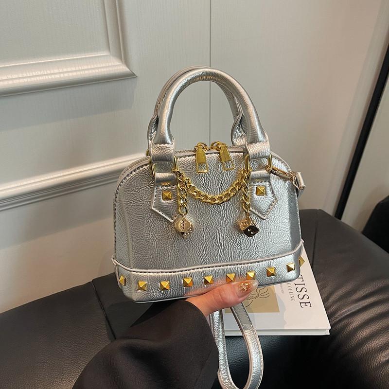 Minimalist Shell Handbag For Women Pu Leather With Metal Rivets Casual Crossbody For Spring Outfits