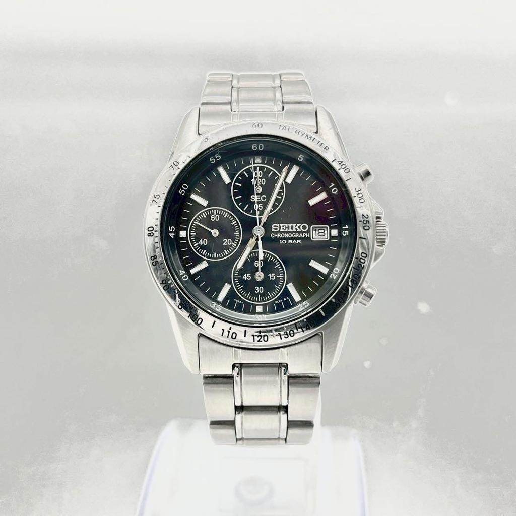 [USED] Working Seiko Diver Chronograph Watch with Battery and Genuine Black Strap