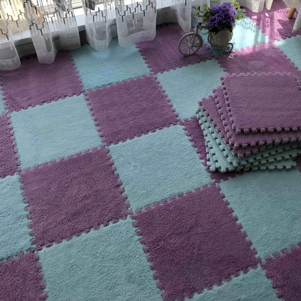 24PCS Solid interlocking foam mat - non slip EVA bedroom crawl floor mat living room decorative carpet