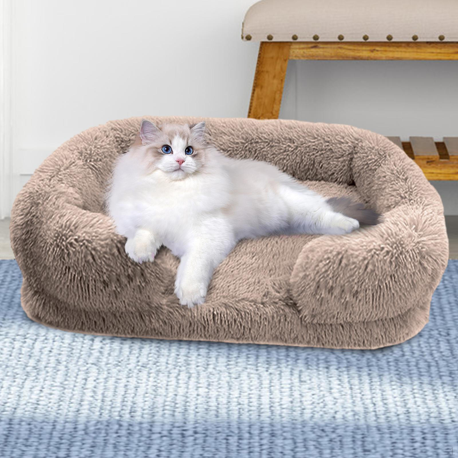 

Теплая кровать для домашних животных осень-зима нескользящая мягкая подстилка для щенков собак кошек M коричневый