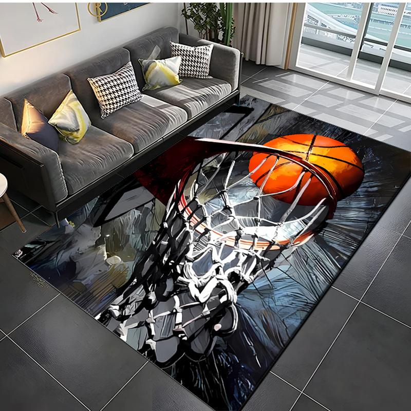 Crystal Velvet Basketball Printed Area Rug for Bedroom And Living Room Home Decoration, Non-Slip Mat for Bedside.
