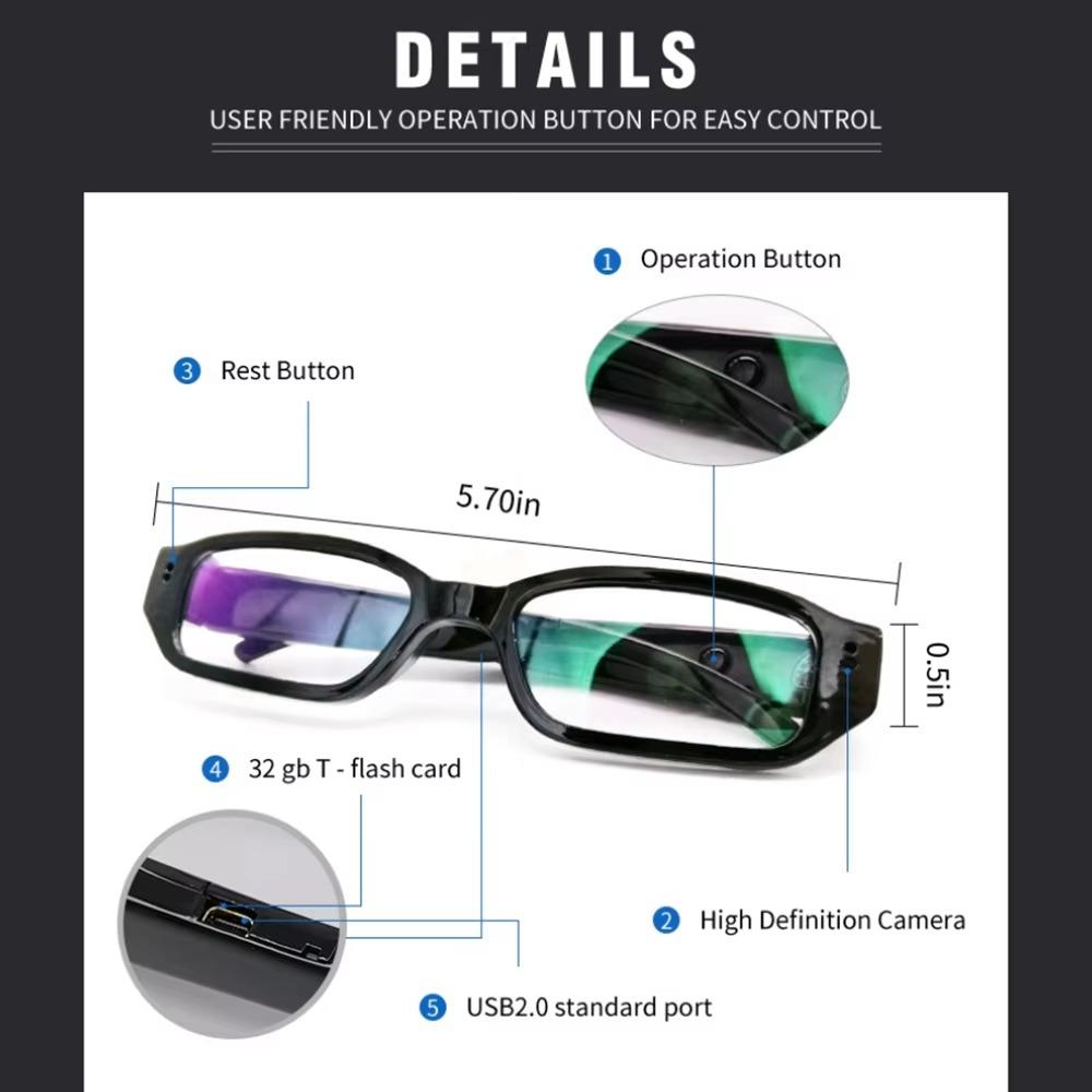 1080P HD Camera Glasses Cycling Glasses Wearable Sports Surveillance Camcorder 120° Wide Angle Outdoor Cycling Sports DVR Video Recorder Glasses