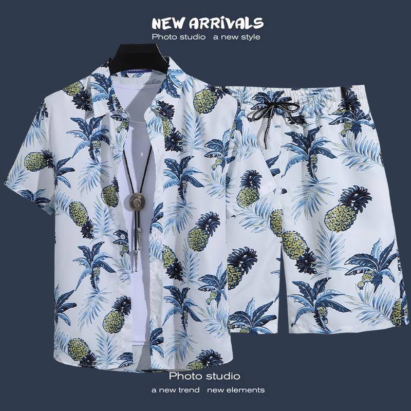 Men's Hawaiian Style Floral Summer Short Sleeve Shirt & Shorts Set