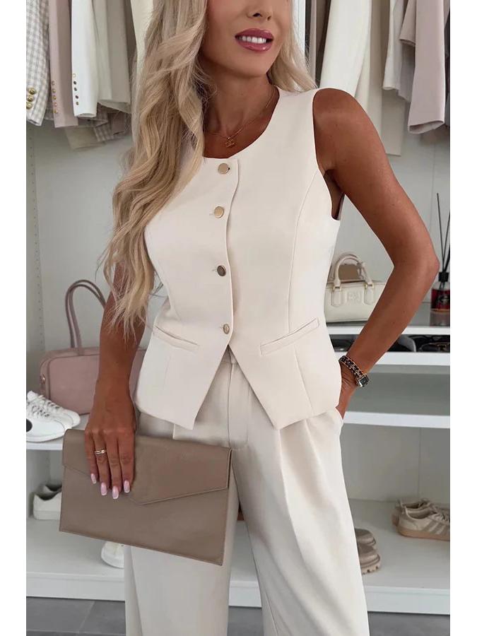 2025 Women's Elegant V-neck Vest & Long Pants Set