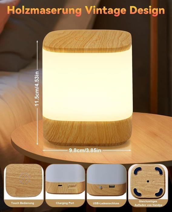 Lampe de table - NETTLIFE - Lampe LED tactile - Batterie 1800mAh - Rechargeable USB - 3 températures