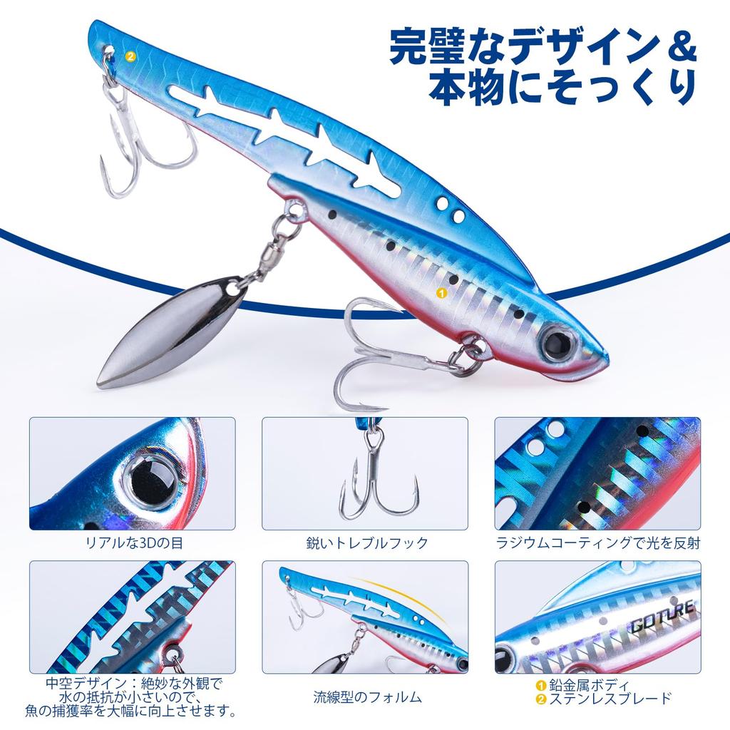 Goture Blade Metal Sea Bass Set of Available in 5 Jig Spinners with Spin Tail Triple Fishing Lure Bluefish Fishing Spoon Boat Sea Yellowtail Jigs,