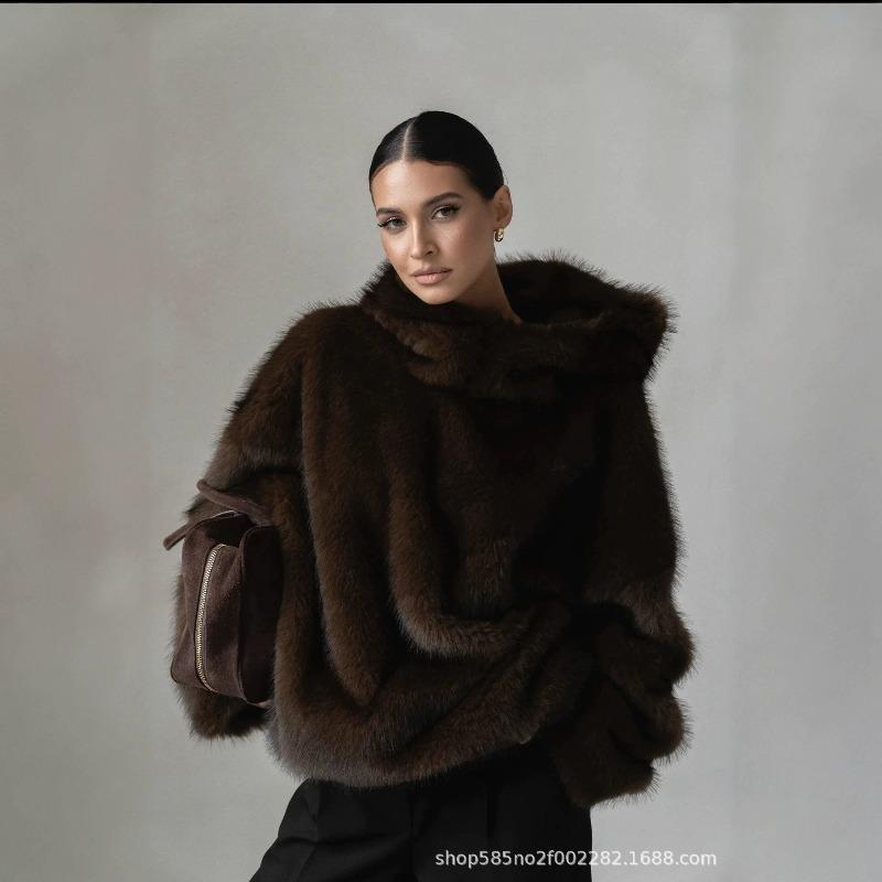 Imitation fur jacket women's autumn and winter plush women's clothing loose and environmentally friendly fluffy suit collar coat