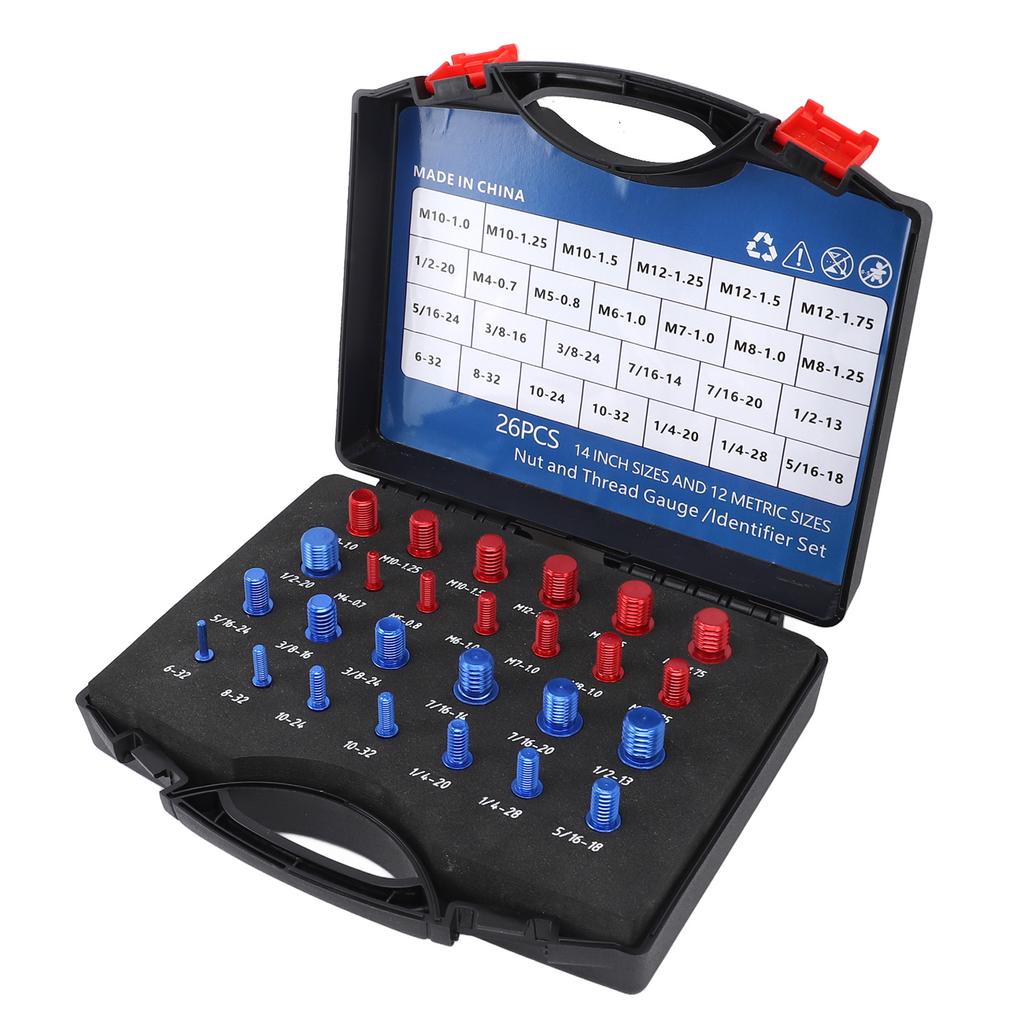 Mutter Schraube Gewindeprüfer 12 Metrisch 14 Zoll Mutter Schraube Messlehre mit Etui für engen Bereich Rot Blau