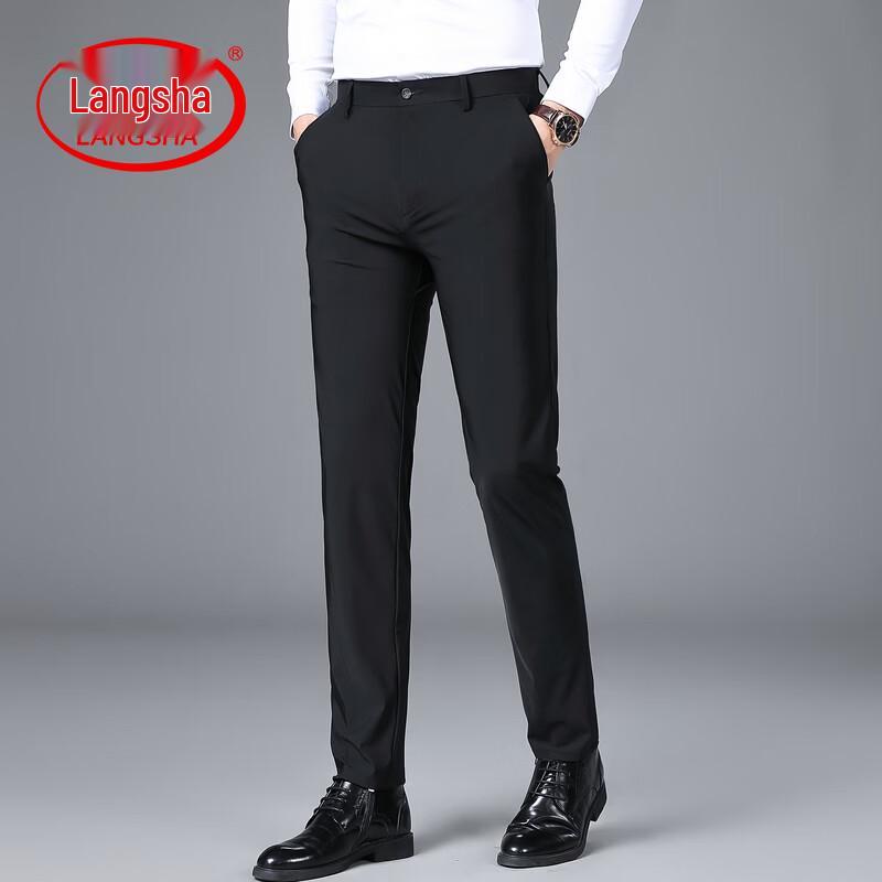 

LangSha Men s Straight Fit Business Casual Wrinkle-Resistant Pants 34