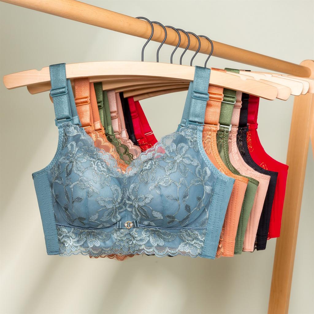 Embroidered Bra Women's Gathering Bra No Steel Ring Bra Adjustable Bra Double Breasted Bra