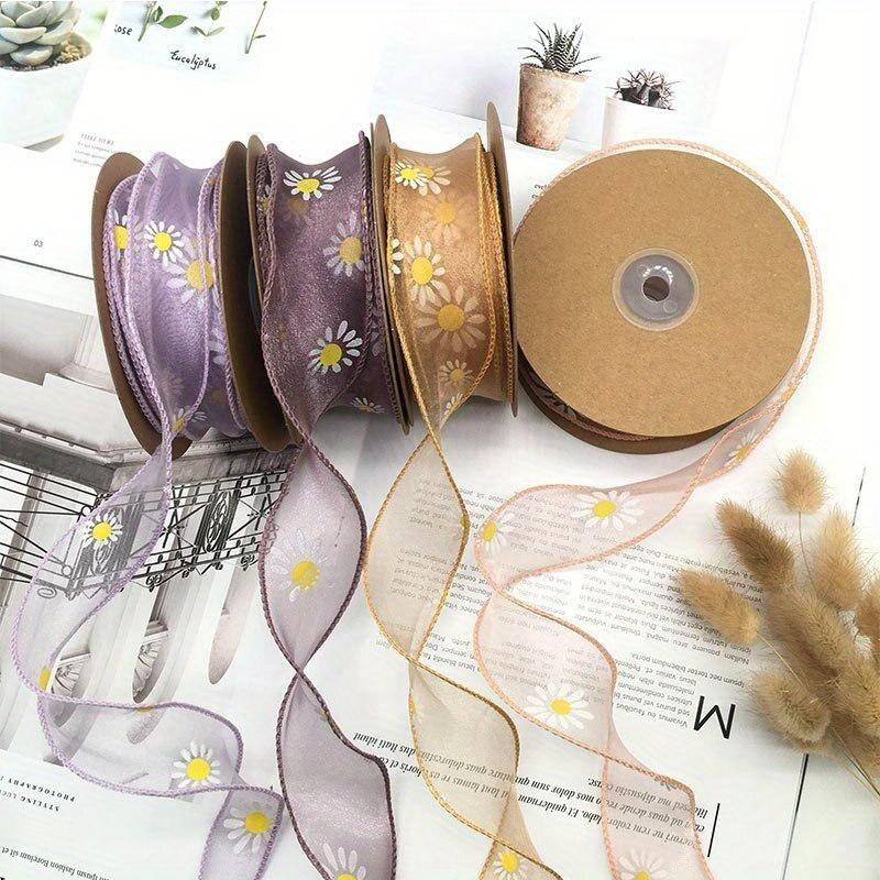 DIY Trim Ribbon for Bows 10 Yard Cake Gift-wrapped Bow Hand-decorated 9m*4cm Floral Edge Wave Ribbon Yarn Daisy Ribbon