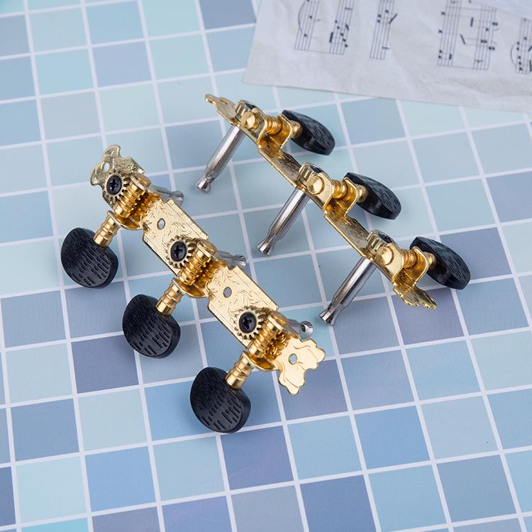 Gold Plated 3+3 Long Position Acoustic Guitar Tuning Pegs with Black Plastic Heads