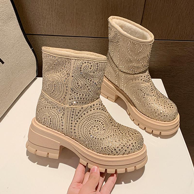 Crystal Women Ankle Boots High Heels Luxury Fashion Shoes for Woman Snow Boots Winter New Casual Warm Cozy Mujer De Botas 35 бежевый 4530₽
