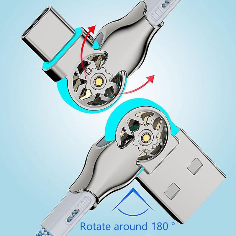 1M 2M Usb To Type C Fast Charging 180 Degree Rotation Cable Alloy Braided Data Cable For Xiaomi Samsung Huawei Phone Charger
