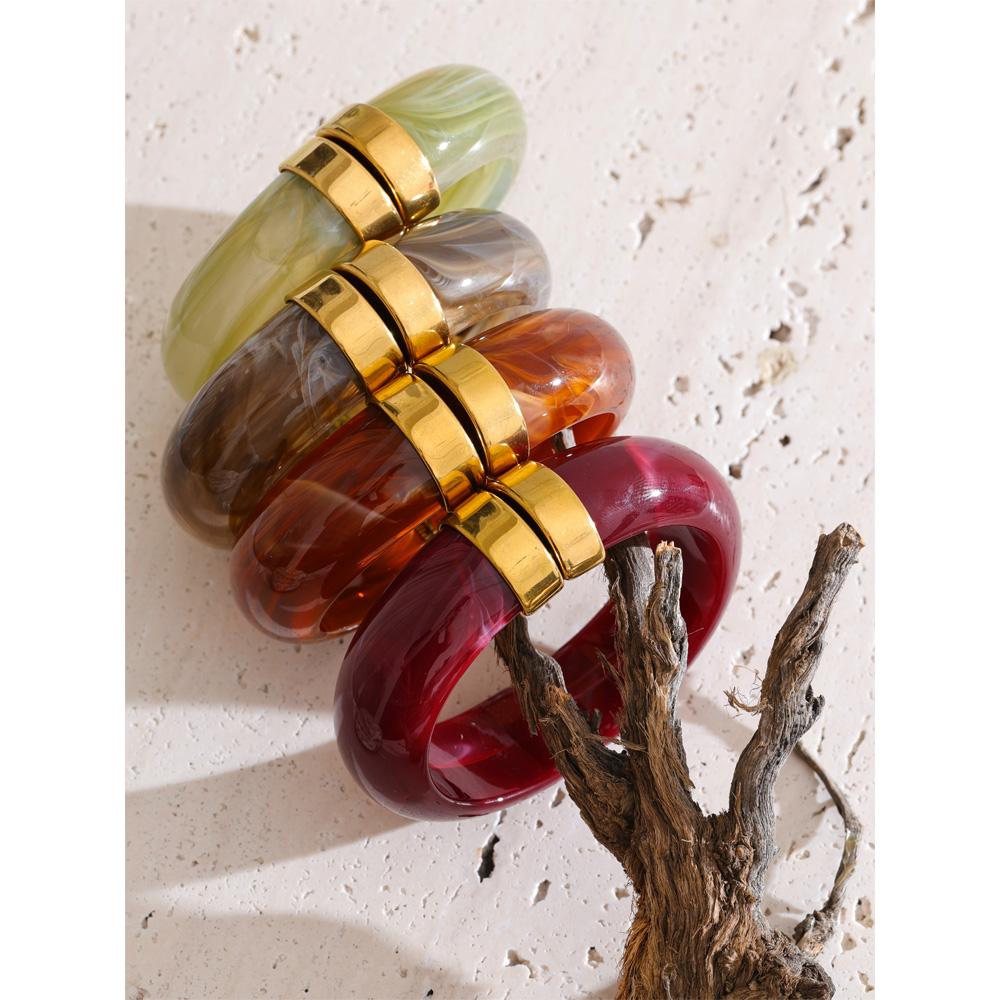 Yhpup 66mm Groen Roze Bruin Paars Acryl Dikke Armband Manchet voor Vrouwen Roestvrij Staal Nieuwkomers 2025 Polssieraad Cadeau