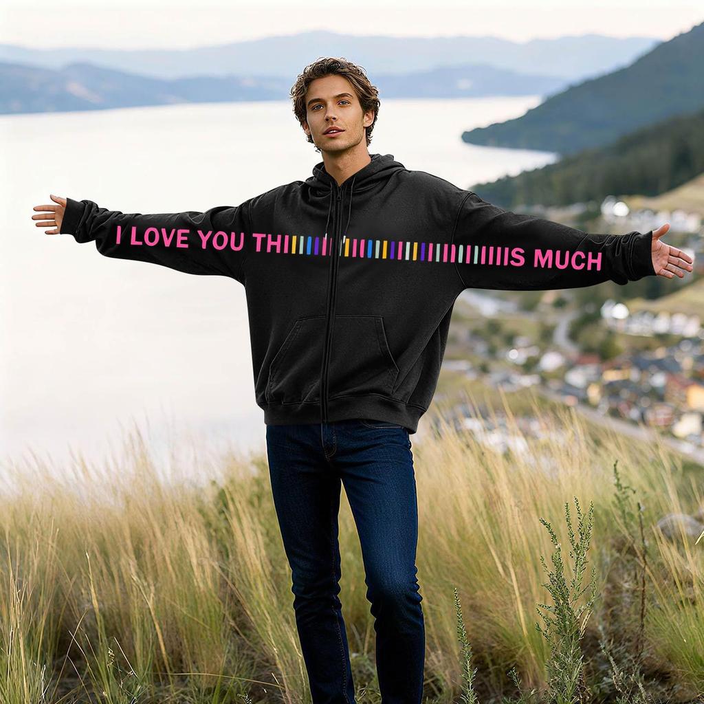 Damen- und Herren-Unisex-Mode, lässiger Langarm-Kapuzenmantel mit Rundhalsausschnitt und Aufdruck