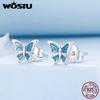 WOSTU 925 Sterling Silver Colorful Heart Stud Earrings Rainbow Unicorn Lightning Earrings For Women Fashion Silver Jewelry