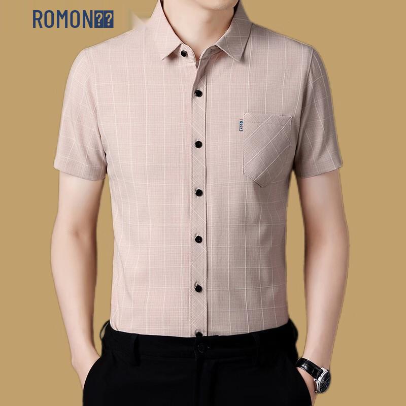 ROMON Men s Casual Plaid Short-Sleeve Shirt XXXL