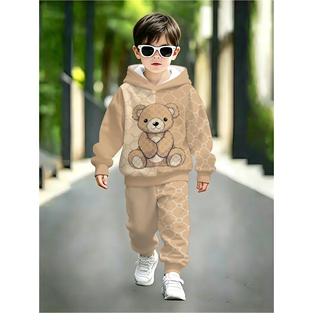 Jongens Mode Casual Geruite Broek Set Print Hoodie Peuter Sweatshirt Comfortabele Leuke Kinder Outfit 2 Delig