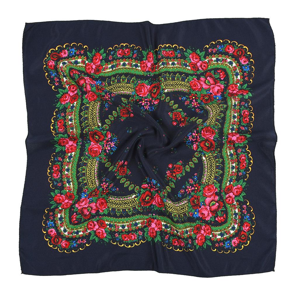 Russian Floral Printed Women's Head Wraps National Style Square Scarf Female Bandana Handkerchief Ethnic Shawl 70*70cm