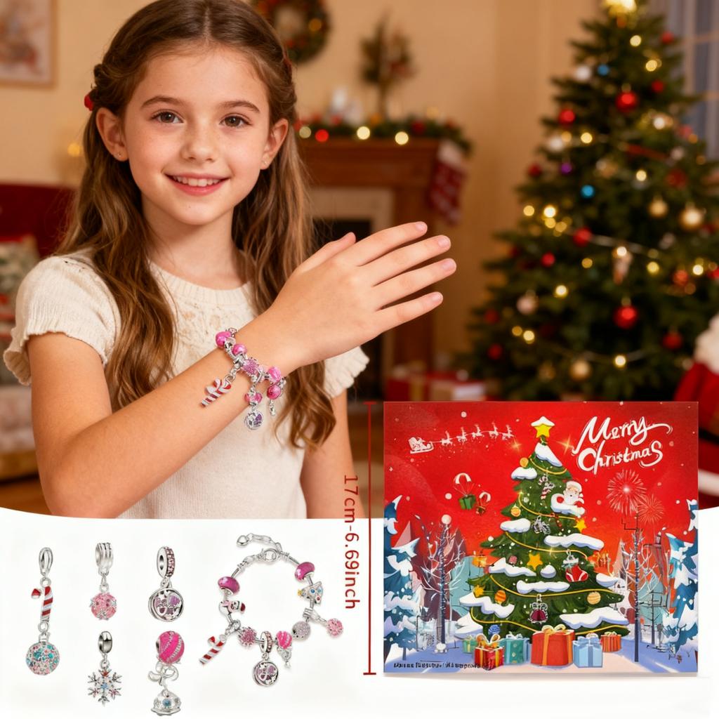 Christmas Advent Calendar Gifts, DIY Bracelet Making Kit For For Child Adult, 24-Days Christmas Countdown Calendar Jewelry Gifts