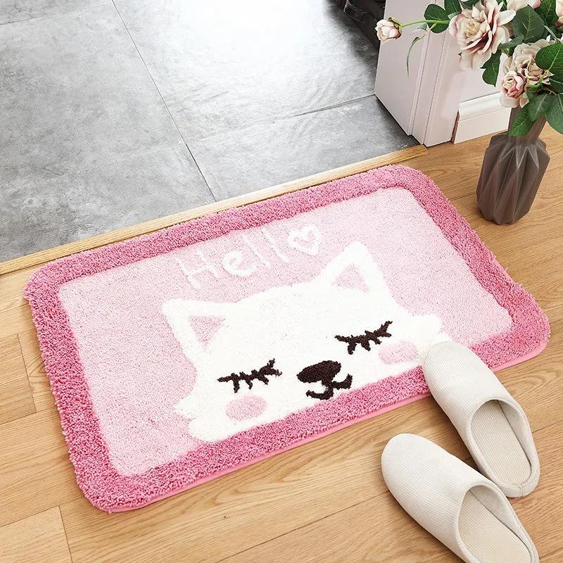 Floor Rug Door Mats Cute Animal Embroidery Bathroom Door Absorbent Pads Toilet Indoor Anti Slip Mats Welcome Mat