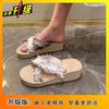 Fashion versatile slippers women's 2025 summer wear thick bottom slope with lace cross with seaside vacation cool slippers women